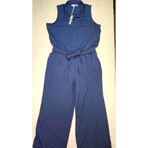 NWT Chico's Travelers 3P Sleeveless Utility Jumpsuit Tie Waist Navy Stretch